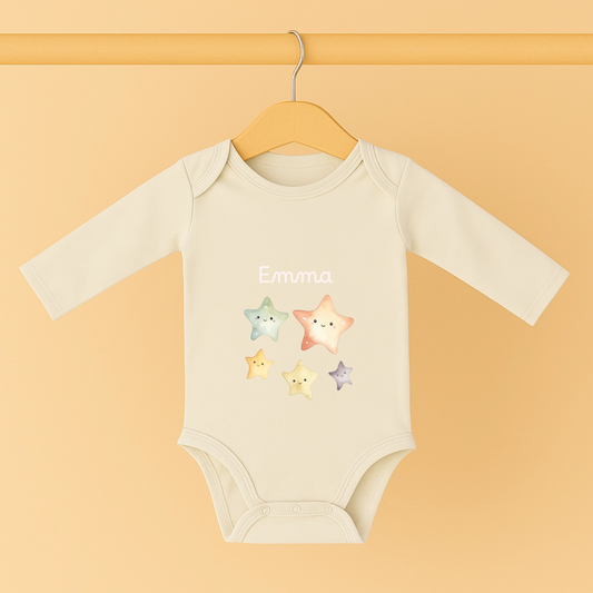 "Sternenfänger" mit Namen - Personalisierter Baby-Strampler langarm 100%ige- Baumwolle