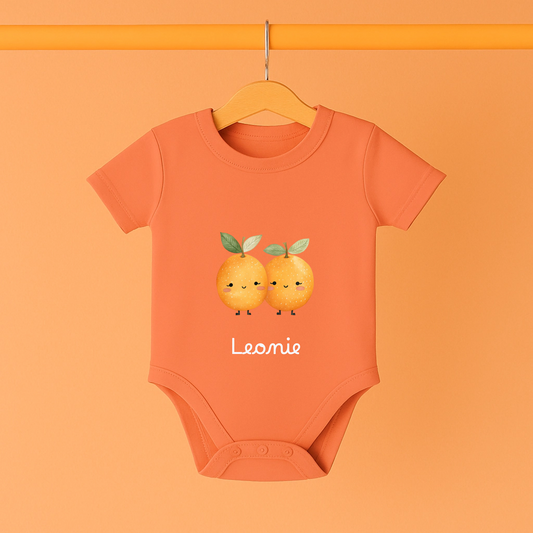 Kinder Bio-Srampler "Kleine Orange" Personalisiertes Geschenk für Junge und Mädchen