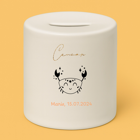 Personalisierte Spardose mit Sternzeichen - Geschenk zur Geburt